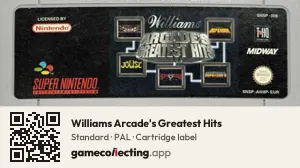 Williams Arcade's Greatest Hits Super Nintendo Entertainment System, PAL cartridge label