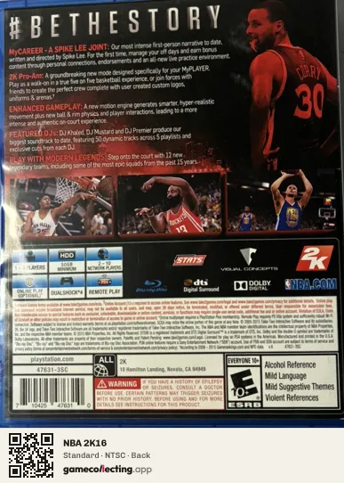 NBA 2K16 PlayStation 4, NTSC box back