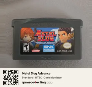 Metal Slug Advance Game Boy Advance, NTSC cartridge label