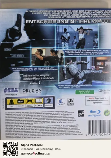 Alpha Protocol PlayStation 3, Germany box back