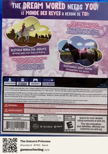 The Unicorn Princess PlayStation 4, NTSC box back