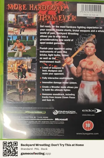 Backyard Wrestling: Don't Try This at Home Xbox, PAL box back