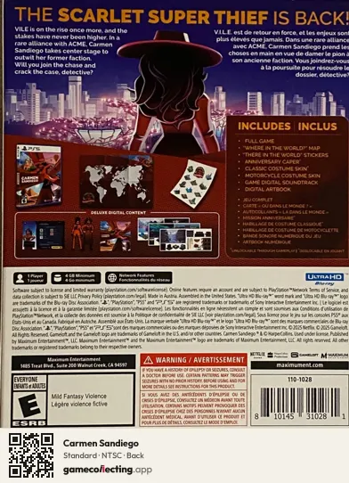 Carmen Sandiego PlayStation 5, NTSC box back