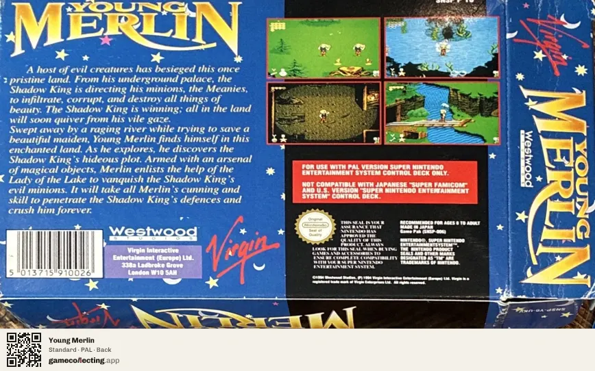 Young Merlin Super Nintendo Entertainment System, PAL box back