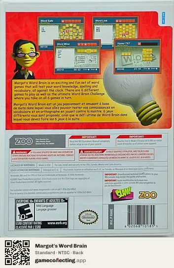 Margot's Word Brain Nintendo Wii, NTSC box back
