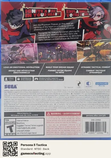 Persona 5 Tactica PlayStation 5, NTSC box back