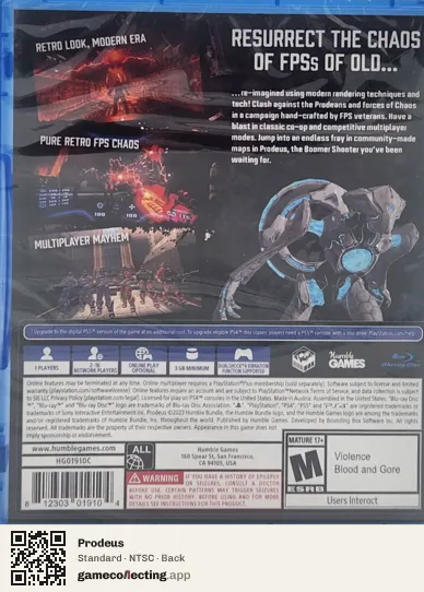 Prodeus PlayStation 4, NTSC box back