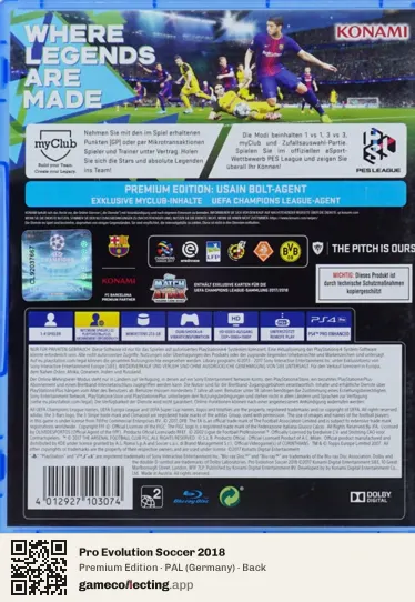 Pro Evolution Soccer 2018 PlayStation 4, Germany box back