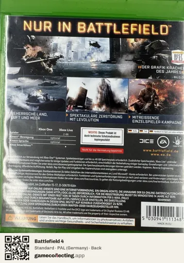 Battlefield 4 Xbox One, Germany box back