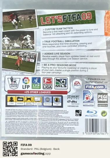 FIFA 09 PlayStation 3, Belgium box back