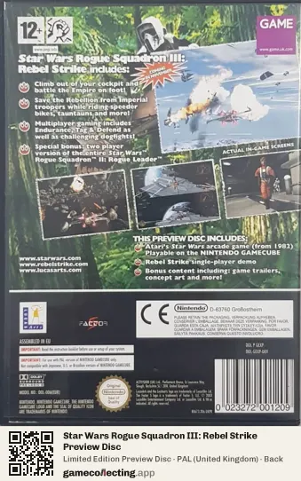 Star Wars Rogue Squadron III: Rebel Strike Preview Disc Nintendo GameCube, United Kingdom box back