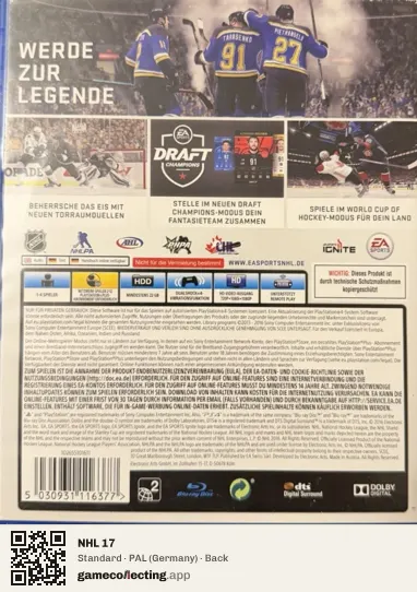 NHL 17 PlayStation 4, Germany box back