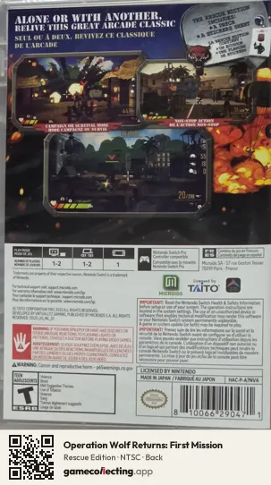 Operation Wolf Returns: First Mission Nintendo Switch, NTSC box back