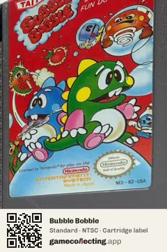 Bubble Bobble Nintendo Entertainment System, NTSC cartridge label