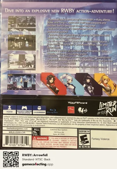 RWBY: Arrowfell PlayStation 4, NTSC box back