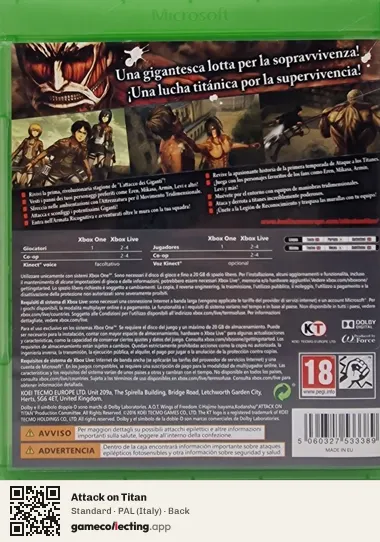 Attack on Titan Xbox One, Italy box back
