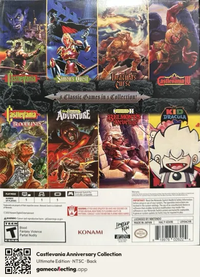 Castlevania Anniversary Collection Nintendo Switch, NTSC box back