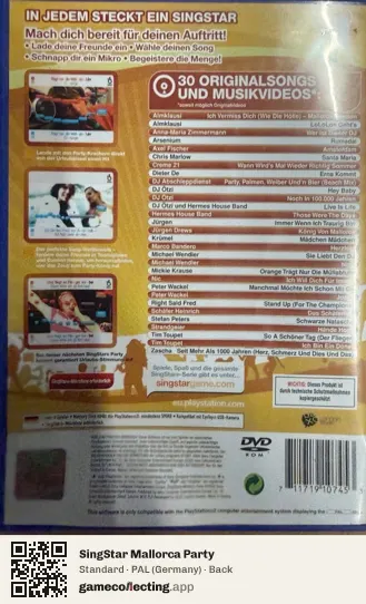 SingStar Mallorca Party PlayStation 2, Germany box back