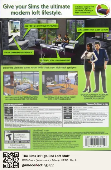 The Sims 3: High-End Loft Stuff Computer, NTSC box back