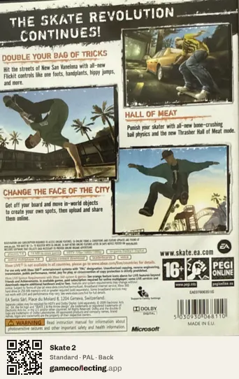 Skate 2 Xbox 360, PAL box back