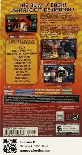 Lumines II PlayStation Portable, NTSC box back