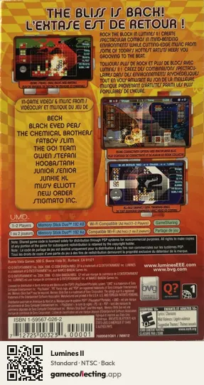 Lumines II PlayStation Portable, NTSC box back