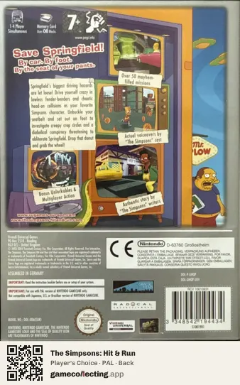 The Simpsons: Hit & Run Nintendo GameCube, PAL box back