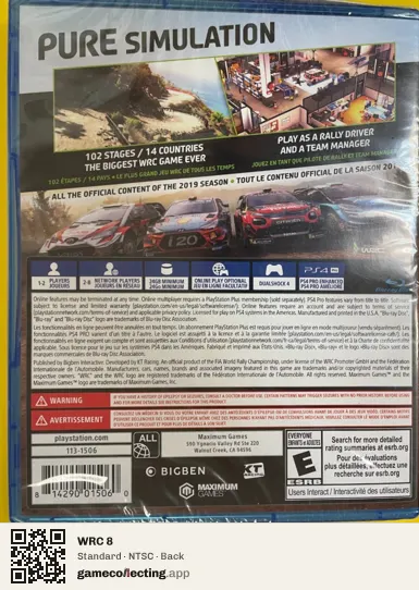 WRC 8 PlayStation 4, NTSC box back