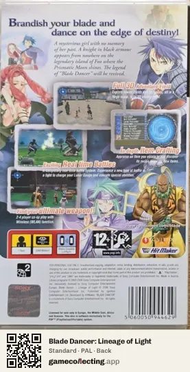Blade Dancer: Lineage of Light PlayStation Portable, PAL box back