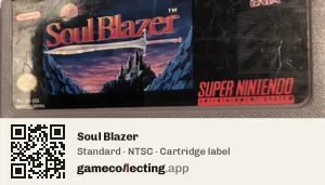 Soul Blazer Super Nintendo Entertainment System, NTSC cartridge label