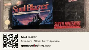 Soul Blazer Super Nintendo Entertainment System, NTSC cartridge label