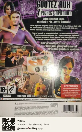 7 Sins PlayStation 2, France box back