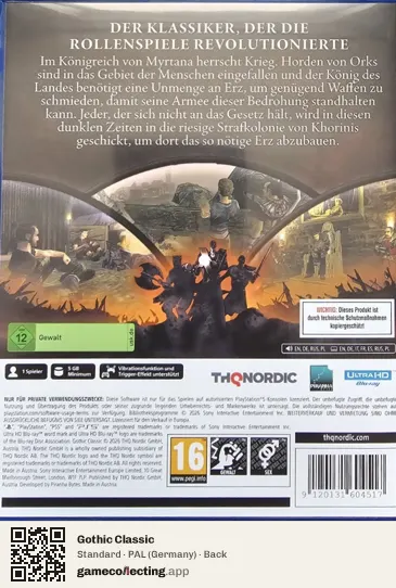 Gothic Classic PlayStation 5, Germany box back