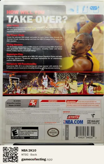 NBA 2K10 Nintendo Wii, NTSC box back