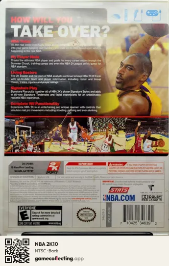 NBA 2K10 Nintendo Wii, NTSC box back