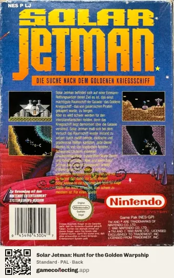 Solar Jetman: Hunt for the Golden Warpship Nintendo Entertainment System, PAL box back