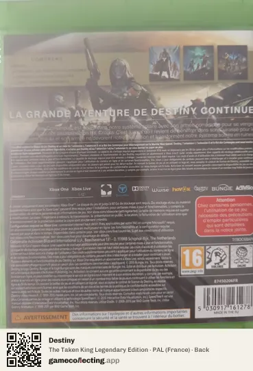 Destiny Xbox One, France box back