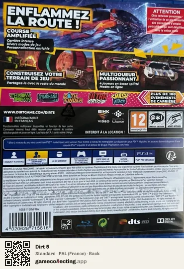 Dirt 5 PlayStation 4, France box back