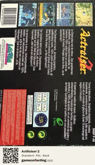 ActRaiser 2 Super Nintendo Entertainment System, PAL box back