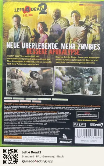 Left 4 Dead 2 Xbox 360, Germany box back