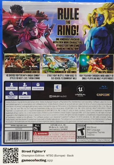 Street Fighter V PlayStation 4, Europe box back