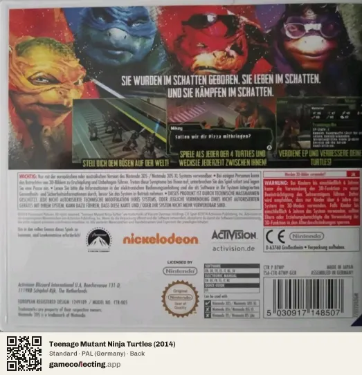 Teenage Mutant Ninja Turtles (2014) Nintendo 3DS, Germany box back