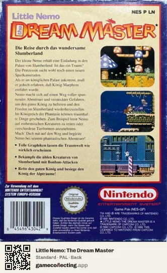 Little Nemo: The Dream Master Nintendo Entertainment System, PAL box back