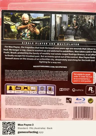 Max Payne 3 PlayStation 3, Australia box back