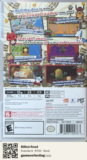 Billion Road Nintendo Switch, NTSC box back