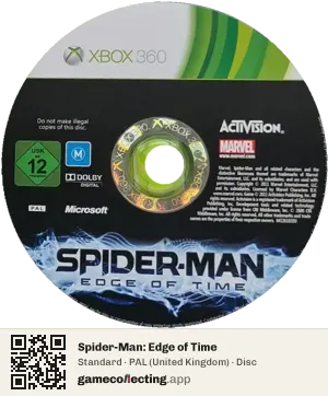 Spider-Man: Edge of Time Xbox 360, PAL disc