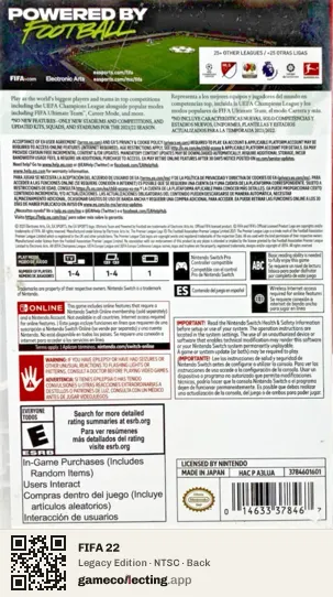 FIFA 22 Nintendo Switch, NTSC box back