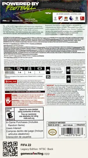 FIFA 22 Nintendo Switch, NTSC box back