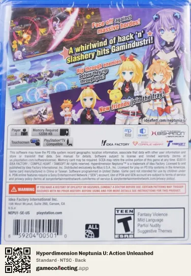 Hyperdimension Neptunia U: Action Unleashed PlayStation Vita, NTSC box back