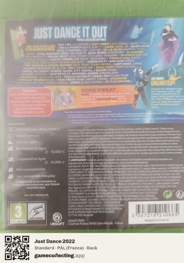 Just Dance 2022 Xbox Series X, France box back